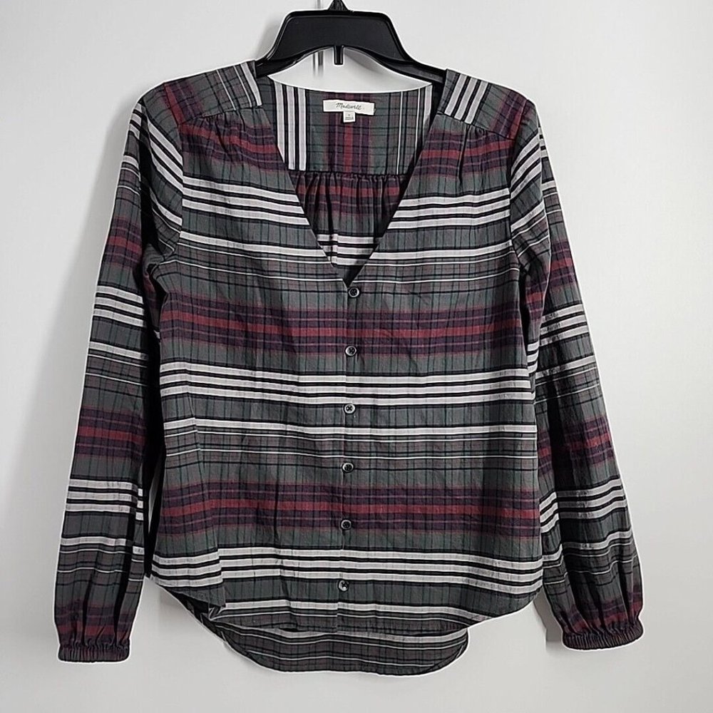 Madewell Size Small V-Neck Button-Down Shirt Stratfield Plaid Womens